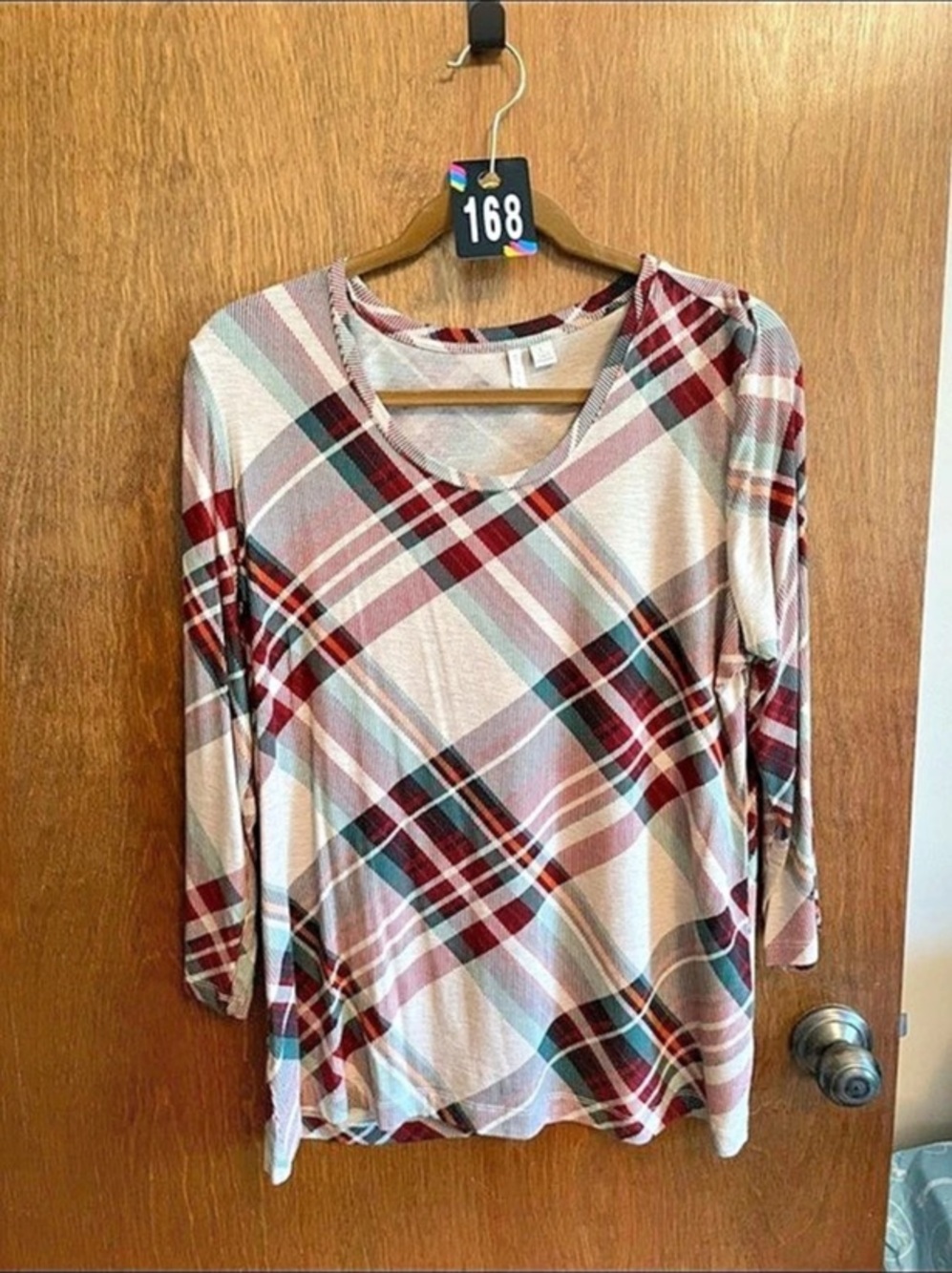 C Est. 1946 Women's Plaid Long Sleeve Tunic Red & White